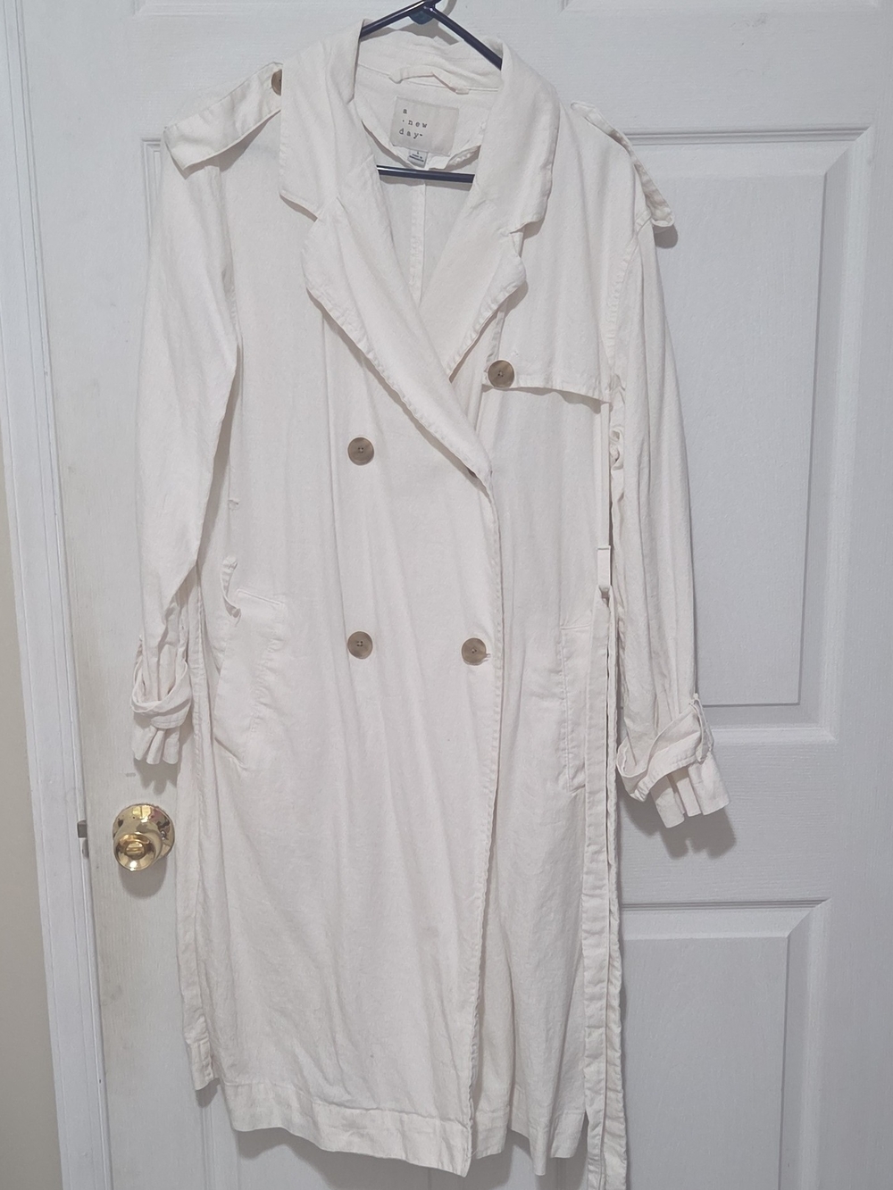 a new day White Double-Breasted Trench Coat